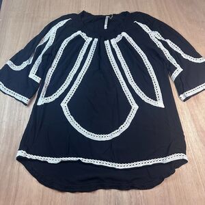 Monoreno Black Boho Tunic Top Mini Dress S Crochet Lace Trim